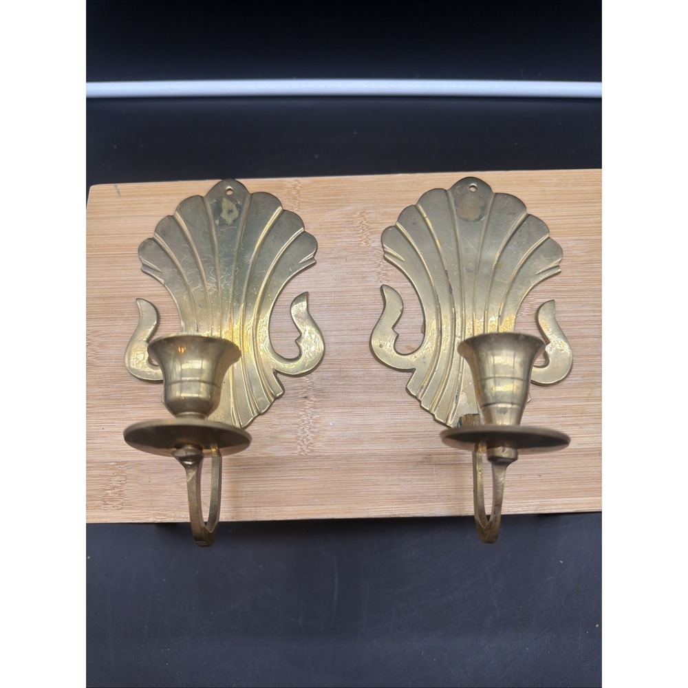 Pair Solid BRASS VTG Candlestick Candle Holders Wall Mount Sconce Set of 2